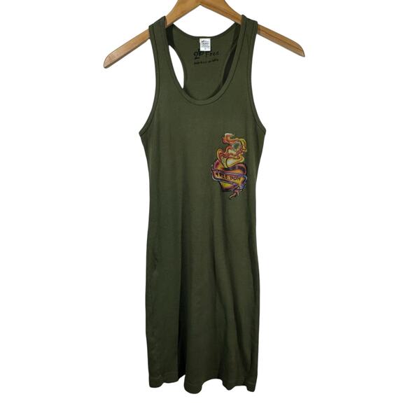 2B Free Dresses & Skirts - 2B Free Dress Women S Green Tattoo Graphic Tank Dress Y2K Cotton Vintage Freedom